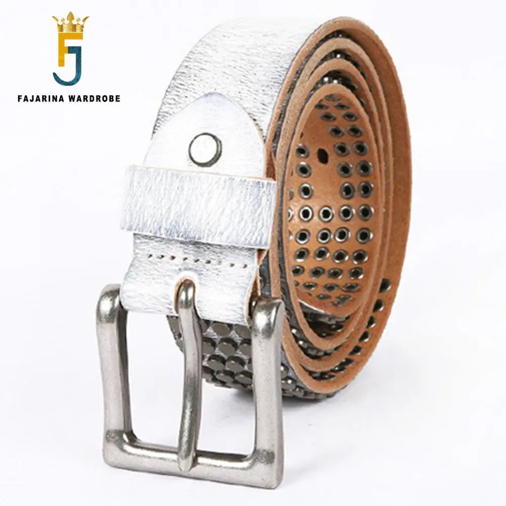 FAJARINA Unisex Quality White Clinch Bolt Decorativ Cowhide Leather Retro Styles Pin Buckle Belts 38mm Wide Accessories N17FJ548