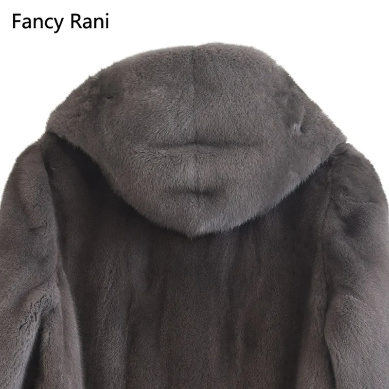 Fancy Rani Winter Genuine Mink Fur Coats For Women Natural Full Pelt Coat with Hood Fashion Overcoat Real Mink Fur Coat Hooded