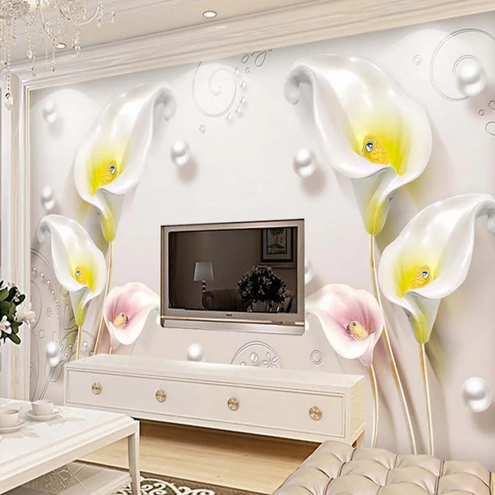 Embossed Calla Flower Wall Mural High Quality Photo paper Murals  Art Decor  Papel De Parede Living Room TV Background