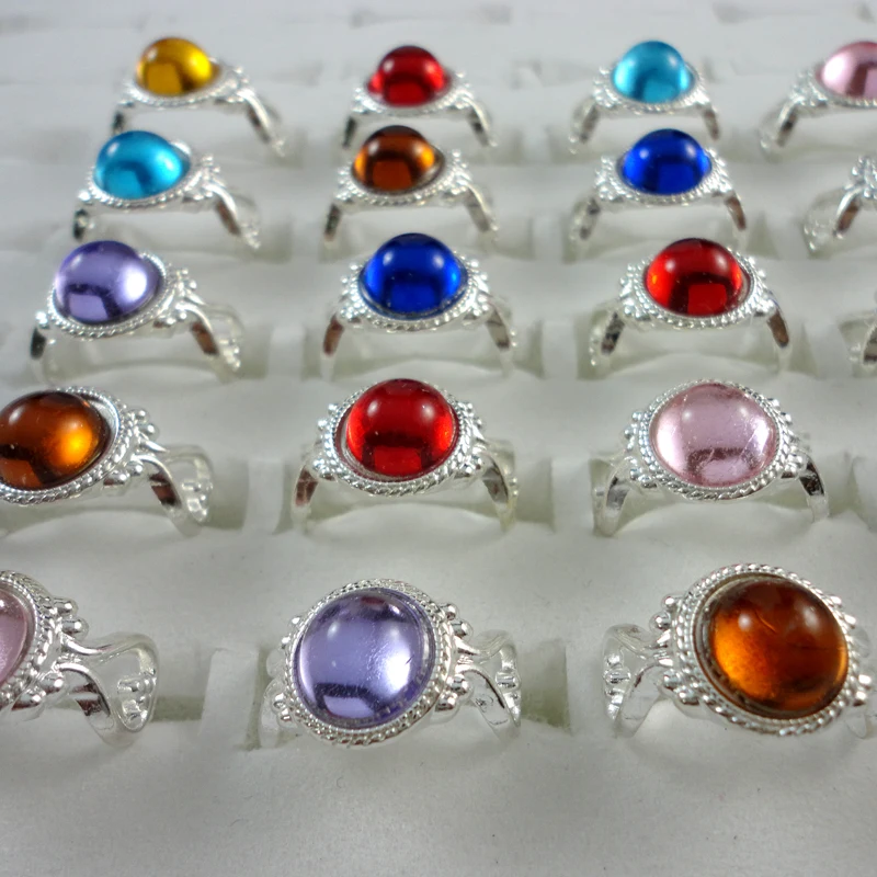 30Pcs Mix Color Silver Plated Crystal Ring For Children Boys Girls Wholesale Jewelry Rings Bulks Lots Hot Sale LR270