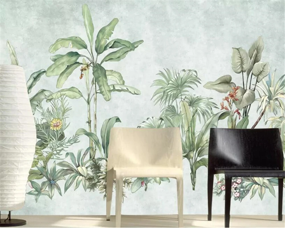 

Beibehang Custom Mural Wallpaper Southeast Asia Tropical Rainforest Banana Leaf Photo Background Wall Silk material 3D Wallpaper