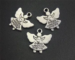 30pcs  Silver Color angels watching over me Charms for Jewelry Making DIY Handmade Craft 19x19mm A1993