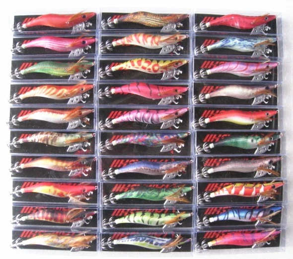 30Pcs Luminous Squid Jig Lures Wood Shrimp Fishing Lure 2.5# 3.5# Hook Noctilucent Shrimp Bait Fishing Tackle