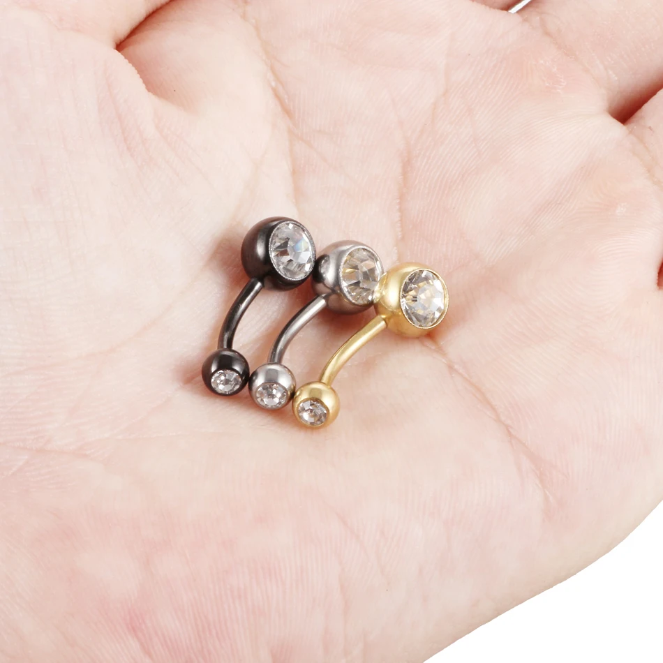 Piercing de titanio para el Ombligo, aro de cristal único con diamantes de imitación, Bola de 5/8mm, 14G, 1 unidad