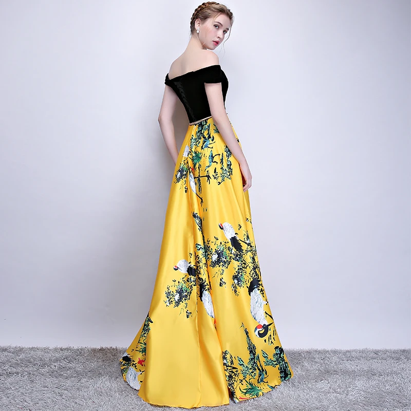 New Flower Pattern Evening Dress Long Vintage Prom Party Dresses Evening Gown Women Formal Occasion Dress