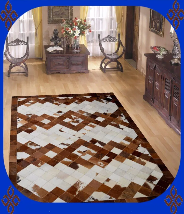 

2018 free shipping 100% natural genuine cowhide rubber backed washable rugs