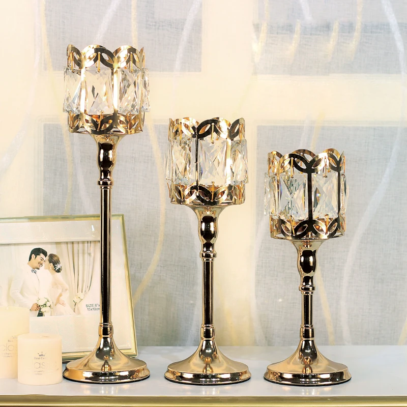 

Crystal Glass Candle Holder, Europe Gold Candle Holders, Wedding Centerpieces for Tables, Candlestick, Home Decoration