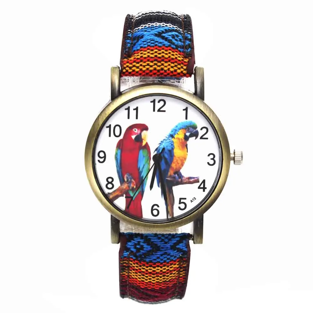 

Colorful 2 Parrot Pet Bird Animal Watches Parakeet Budgie Cockatiel Macaw Men Women Watch Fashion Stripes Denim Wristwatch