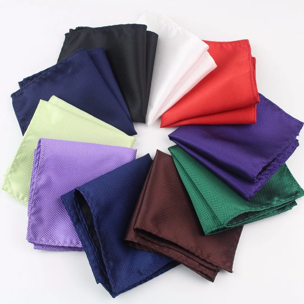 Solid Color Vintage Fashion Party Men's Handkerchief Groomsmen Men Polyester Plaid Pocket Square Hanky Handkerchiefs No.1-20