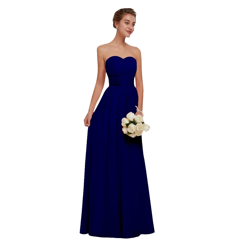 Royal Blue Chiffon Bridesmaid Dresses 2021 Long for Women Plus Size A-Line Sleeveless Wedding Party Prom Dresses Beauty Emily