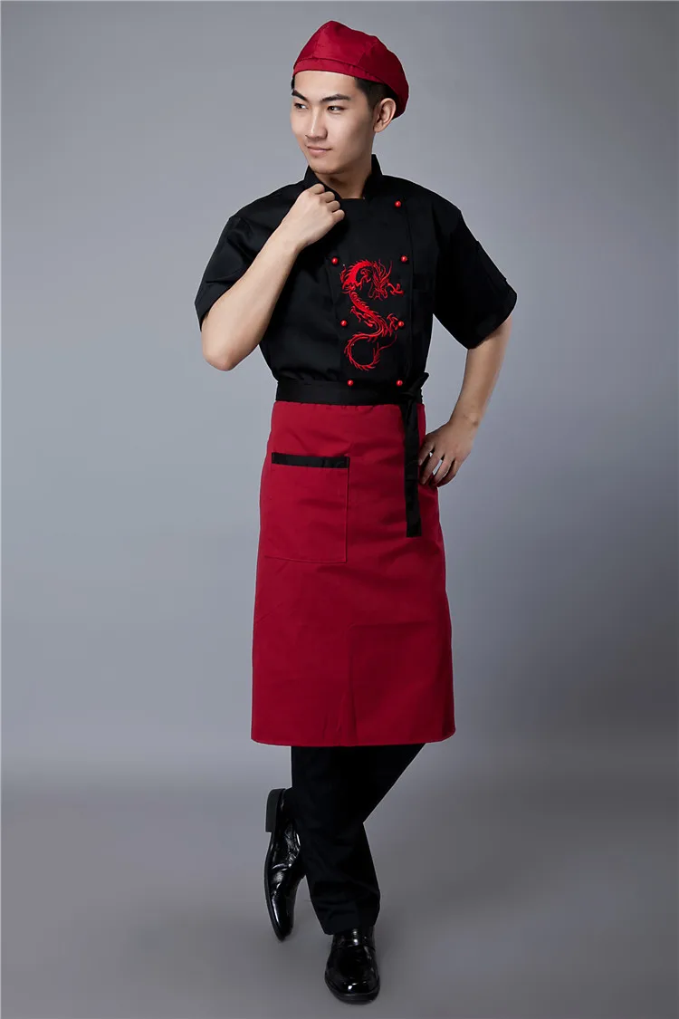 Chinese style Short -sleeve Chef service Embroidered dragon Hotel working wear Restaurant work clothes Tooling uniform cook Tops