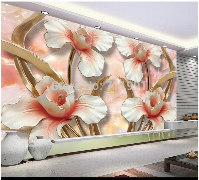 

Custom large modern mural painting three-dimensional relief flower 3D TV setting wall wallpaper