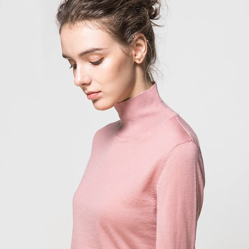 Women Wool Pullover 100%Wool Sweater For Women Turtleneck Flat Knits 2021 Fall Winter Bottoming Sweaters