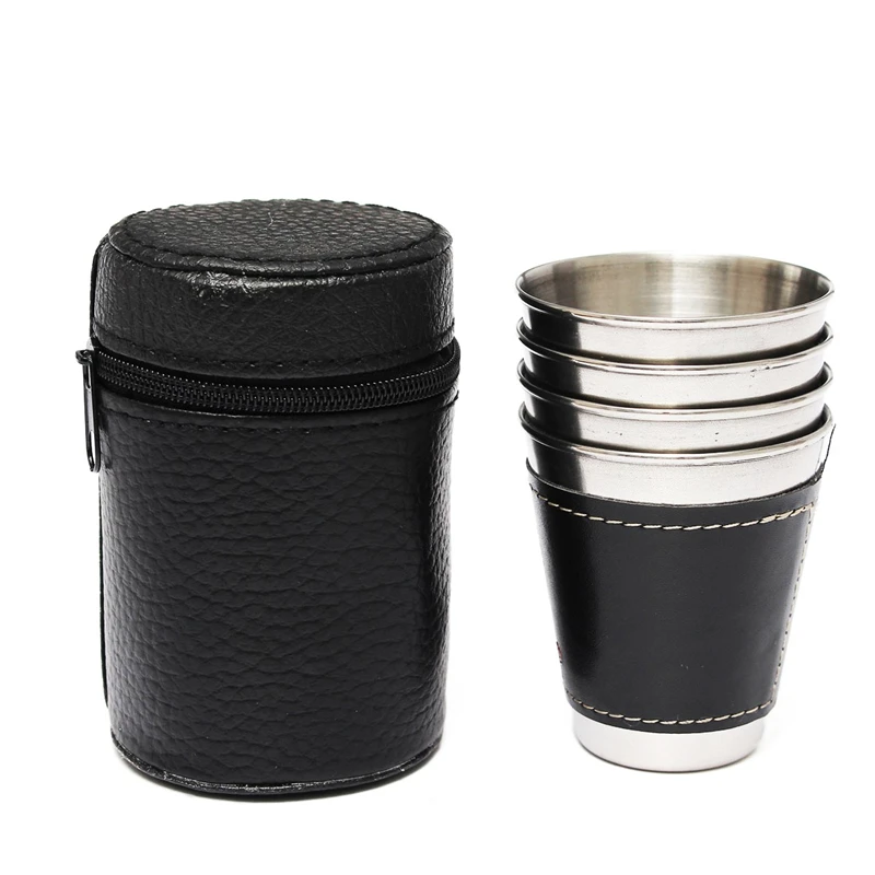 4pcs 70ml Stainless Steel Wine Alcohol Water With Leather Wrap Hip Flask Water Bottle Outdoor Travel Drinkware Kettle