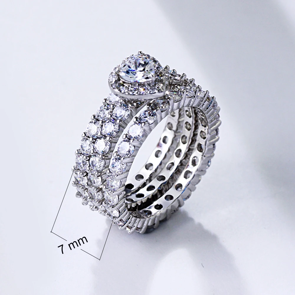 YLMyself 3Pcs Cubic Zirconia Ring Set Prong Setting Crystal Jewelry Accessories For Women Top Quality