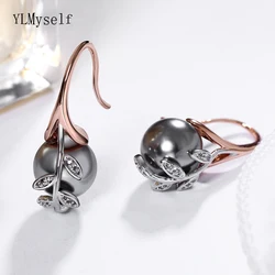 Dropshipping Rose gold and White color Grey pearl & cubic zircon crystal Wholesale cheap jewelry lots Dangling earrings