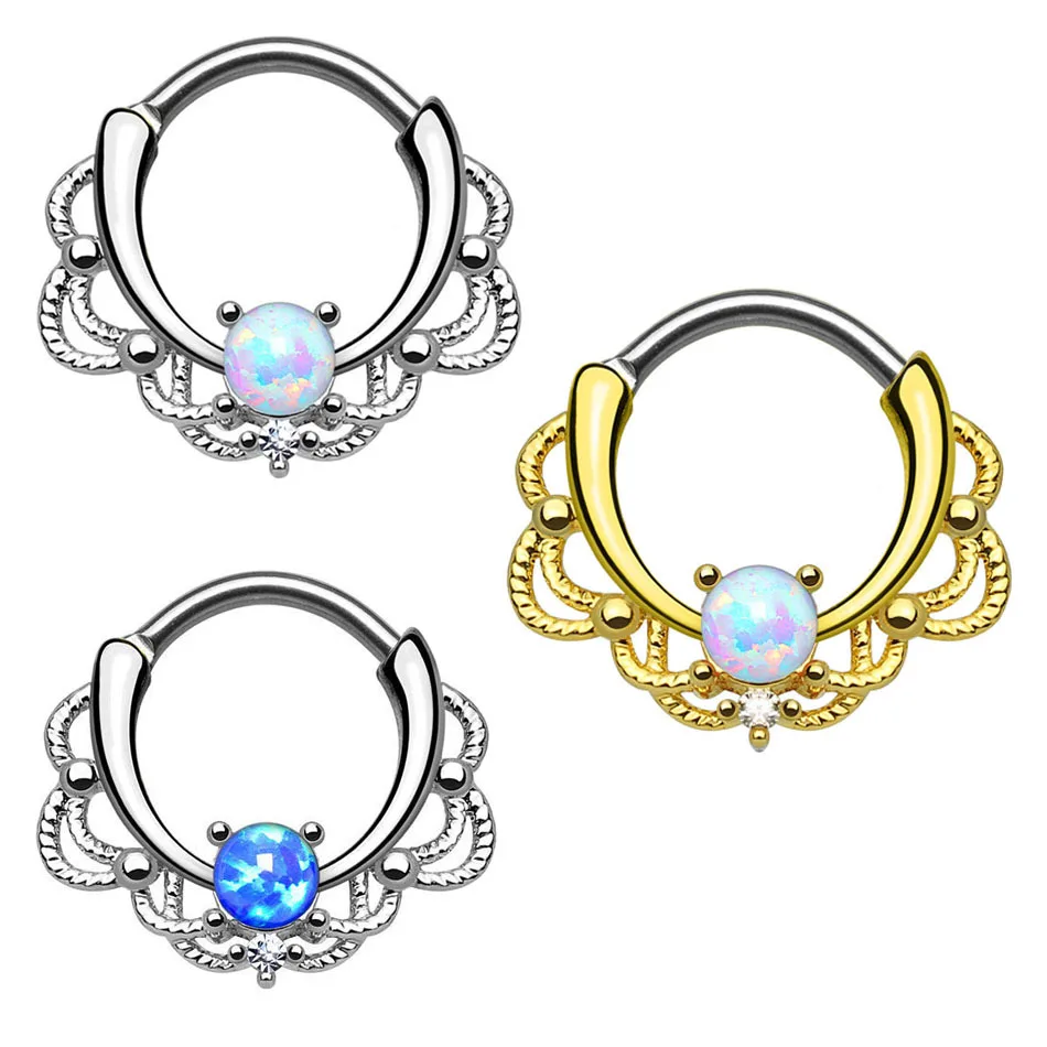 16G 1.2mm Opal Gem Septum Rings G23 Titanium Piercing Nose Hot Opal Ear tunnel 5 Choice
