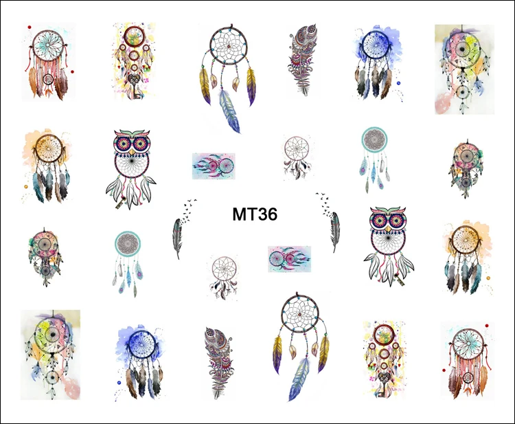 1 Sheet Nail MT36 Fashion Owl Dream Catcher POP Nail Art Water Transfer Sticker Decal For Nail Art Tattoo Tips DIY Nail Tool