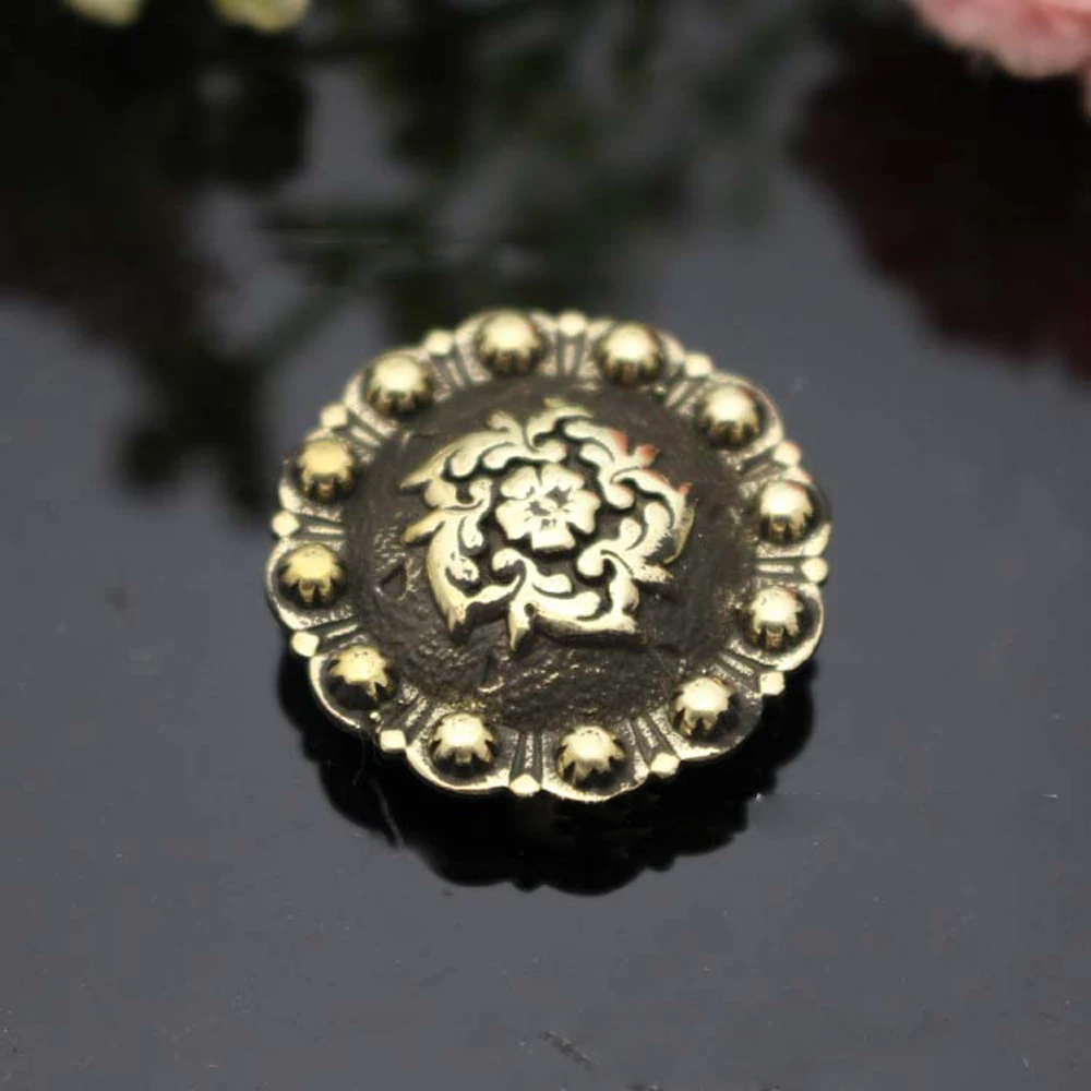 DIY leather craft wallet decoration screws button solid brass material berry flower carving pattern 5pcs/lot dia25mm