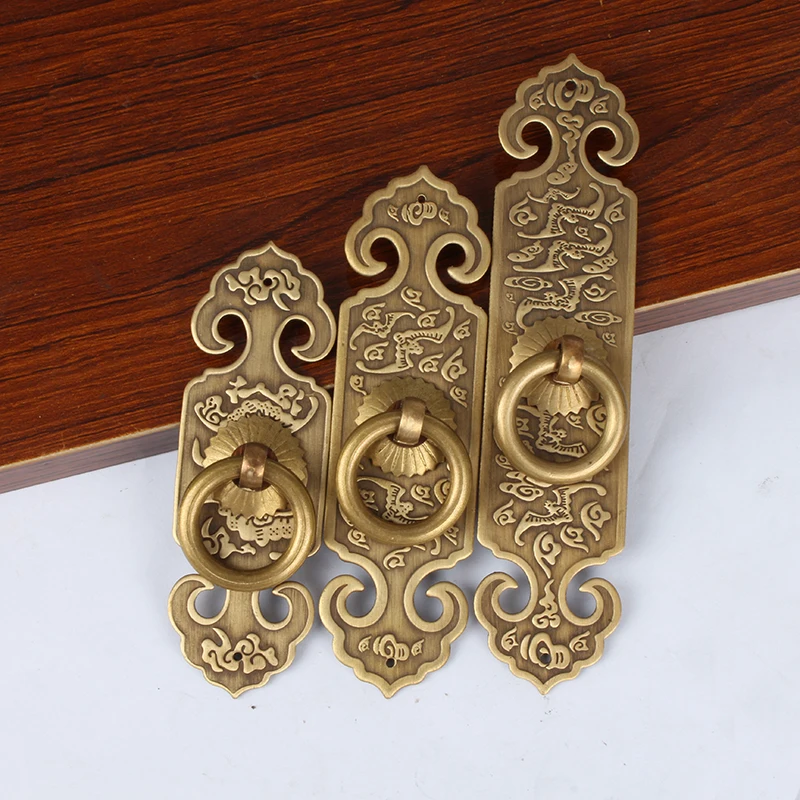 Decorative Furniture Fittings Chinese Furniture Brass Hardware Cabinet Door Strip Pull Handle Knob 2PCS