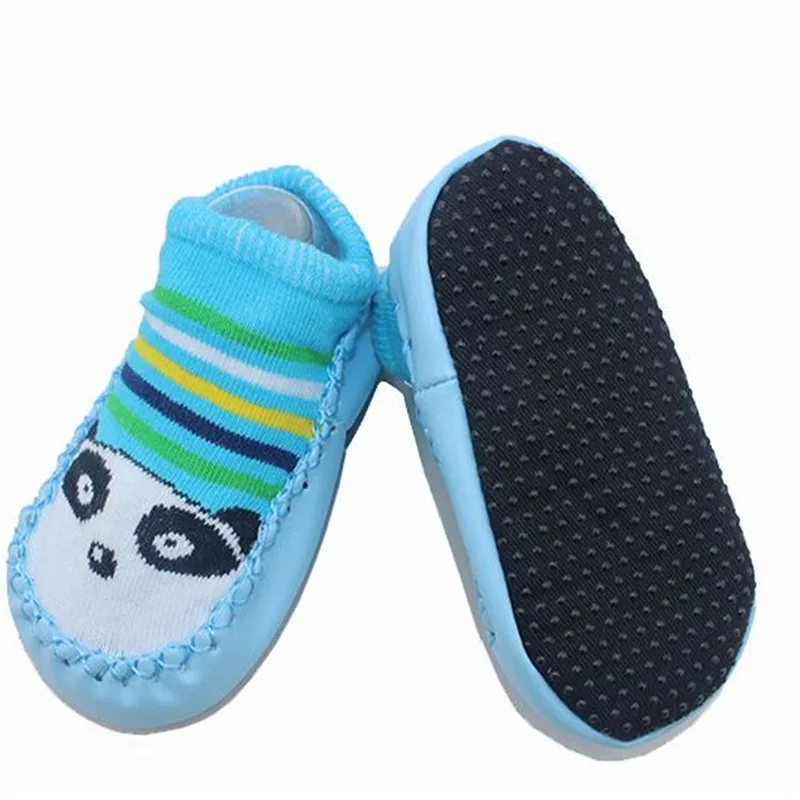 Fashion Baby Socks Newborn Baby Shoes Socks Cartoon Infant Baby Kids Indoor Floor Socks PU Leather Sole Non Slip Thick Socks