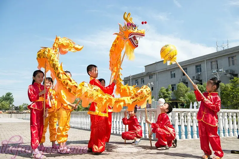 3.1M 4 Kids Player Children Size CHINESE DRAGON DANCE Gold-plated  Folk Festival Celebration Costume