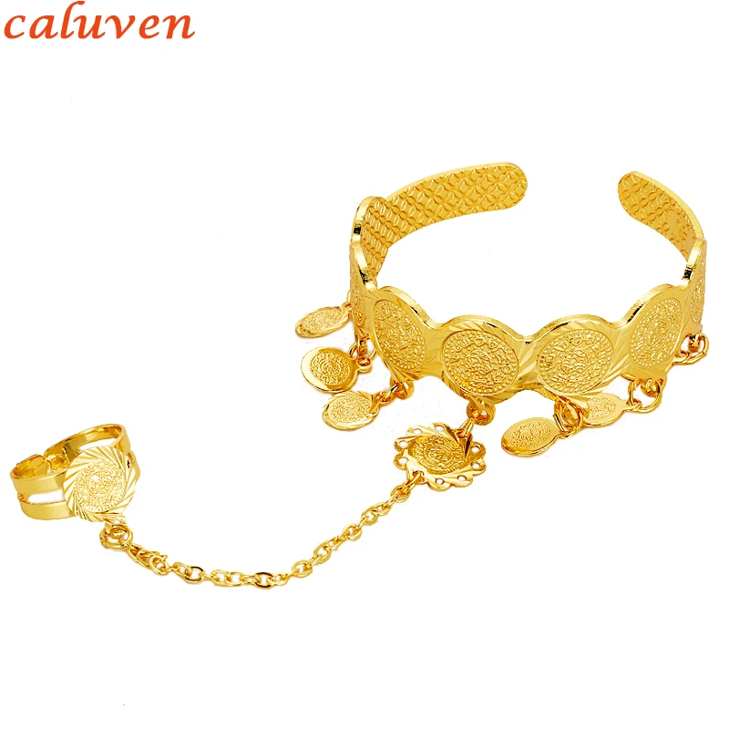 Dubai African Coins Bangles Arabic  Jewelry Gold Bangles for Kids Copper Baby bracelets with Ring