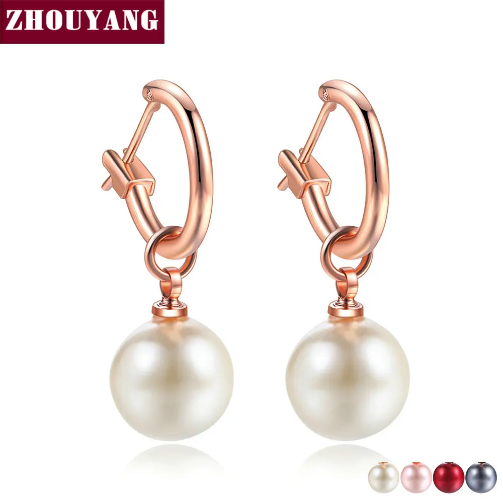 ZHOUYANG-pendientes de gota para mujer, aretes simples de perlas de imitación de Color oro rosa, regalo de fiesta de boda, joyería de moda E677 E692