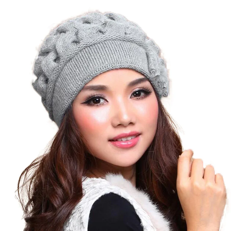 FS Fashion Rabbit Wool Women Caps Thermal Warm Skullies Double Layer Knitted Winter Hat Ear Protect Beanies Gorra Hats Invierno