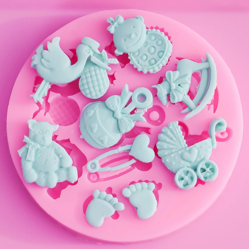 1Pc Cartoon Cute Cake Mould Baby Shower Party 3D Silicone Fondant Cookie Chocolate Mold for DIY Cake Decorating Tools