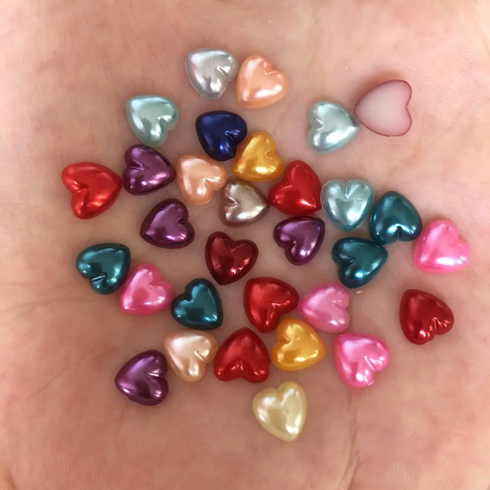 8mm 100pcs Random Mixed Half Pearl Heart Bead FlatBack Scrapbook Wedding Bead DIY F278