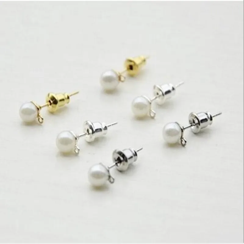 20PCS Stainless Steel Stud Posts Earrings Pins with Loops/ 5mm Imitation Pearl Beads for Earrings DIY Jewelry Making Accessories