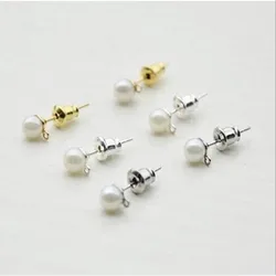 20Pcs Stainless Steel Earrings Stud Posts Pins with Loops & 5mm Pearl Stud Earrings Findings for DIY Jewelry Making Accessories