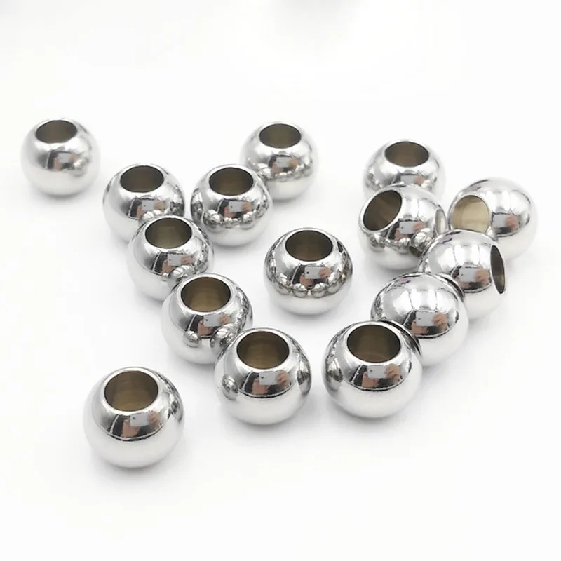 100pcs Stainless Steel Big Hole Spacer Beads 3/4/5/6/8mm Round Ball Steel Charm Metal Beads Fit Bracelets DIY Jewelry Make