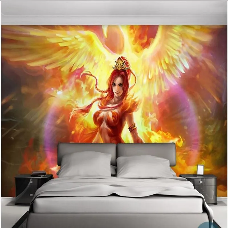 wellyu Customized large murals Phoenix Nirvana Myths Flames Anime Hand Painted Cafes Decorative Background Wallpaper