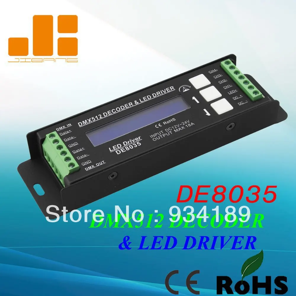 

Free Shipping DMX Decoder & LED Driver 4 Channels LED RGB Controller Constant Voltage Single CH Output PWM <5A Model:DE8035