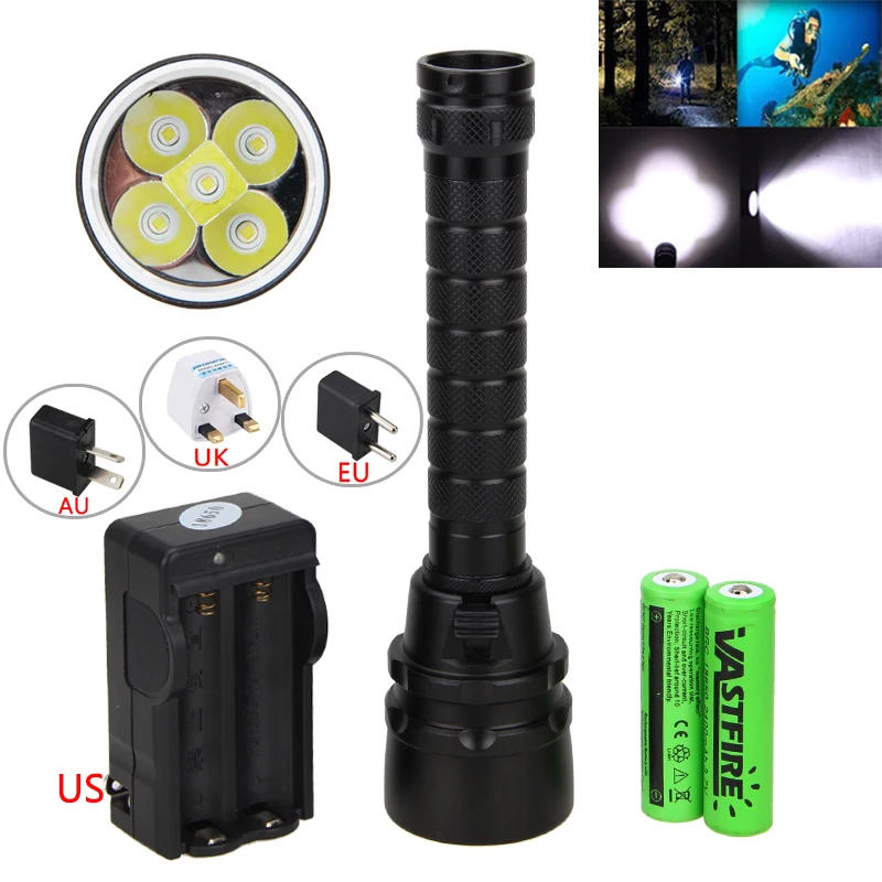 15000LM Scuba Waterproof LED Diving Flashlight 5*LED Flash Light Lantern Torch 100M Underwater White Diver Light