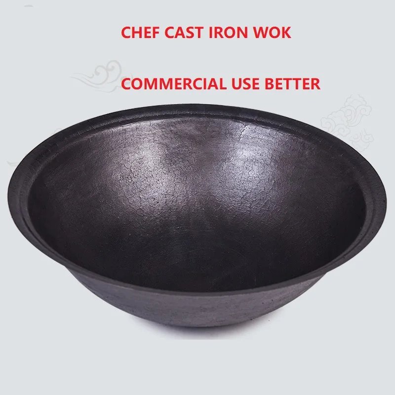 Commercial Classic Cast Iron Uncoated wok Tip-bottom Gas /Fire special Larger iron pan Big iron non-stick Snack Restaurant Pot