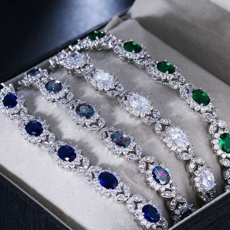 EMMAYA New Arrival Oval Shape Multicolor Green Blue CZ Cubic Zirconia Slider Chain Bracelets For Women Christmas Jewelry