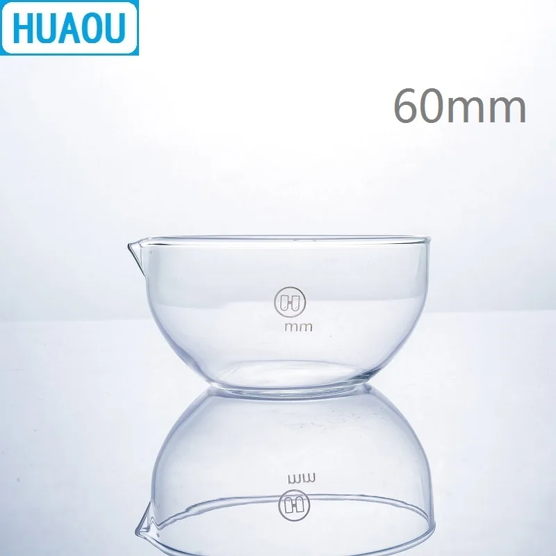 HUAOU 60mm Evaporating Dish Flat Bottom with Spout Borosilicate 3.3 Glass Laboratory Chemistry Equipment