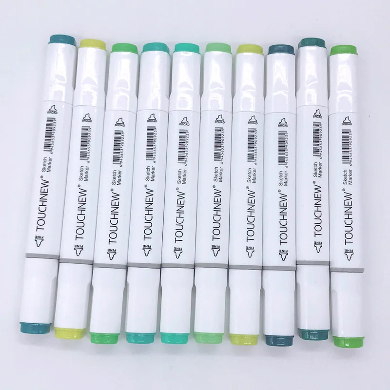 10Pcs Green Colors TOUCHNEW Art MarkersArtist Dual Headed Marker Set Manga Design School Drawing Sketch Pen Art Supplies