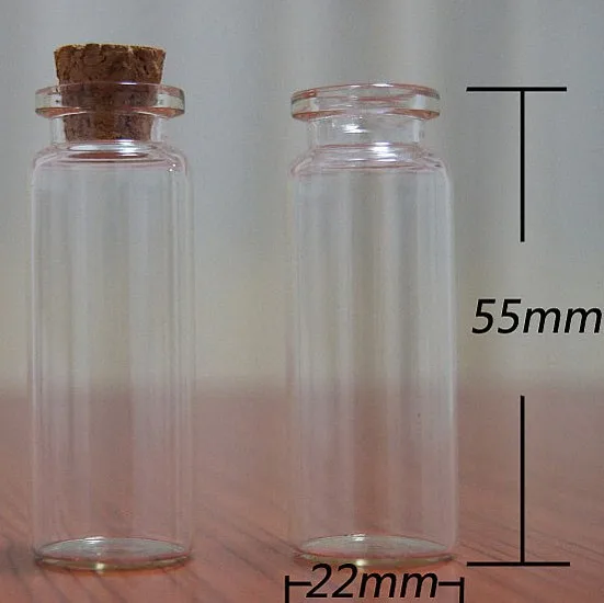 

wholesale 100 pcs/lot Empty Clear Glass Wishing Bottles ,glass clear empty Vials With Cork Fit Jewelry Beads Packing 22*55 mm