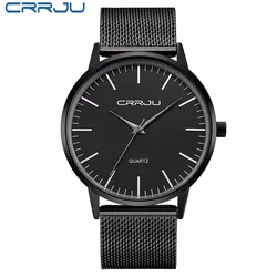 CRRJU black stainless steel Sport Watch Men Top Brand Luxury waterproof Male Clock Fashion Quartz Wrist Watch reloj hombre