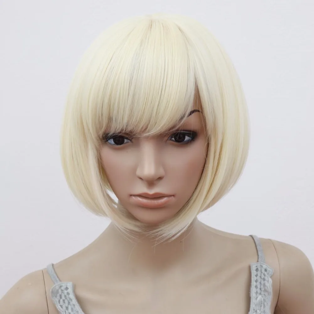 Fei-Show Wig Synthetic Heat Resistant Fiber Wavy Hair Blonde Hair Peruca Costume Cartoon Cos-play Short Bob Student Hairpiece