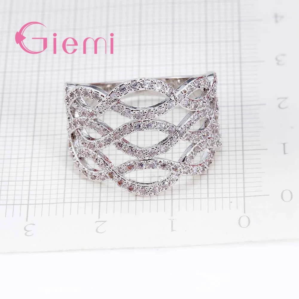 Classic Elegant Geometric Pattern Crystal Stone Ring for Women Birthday Gift Wedding Ceremony Jewelry 925 Sterling Silver