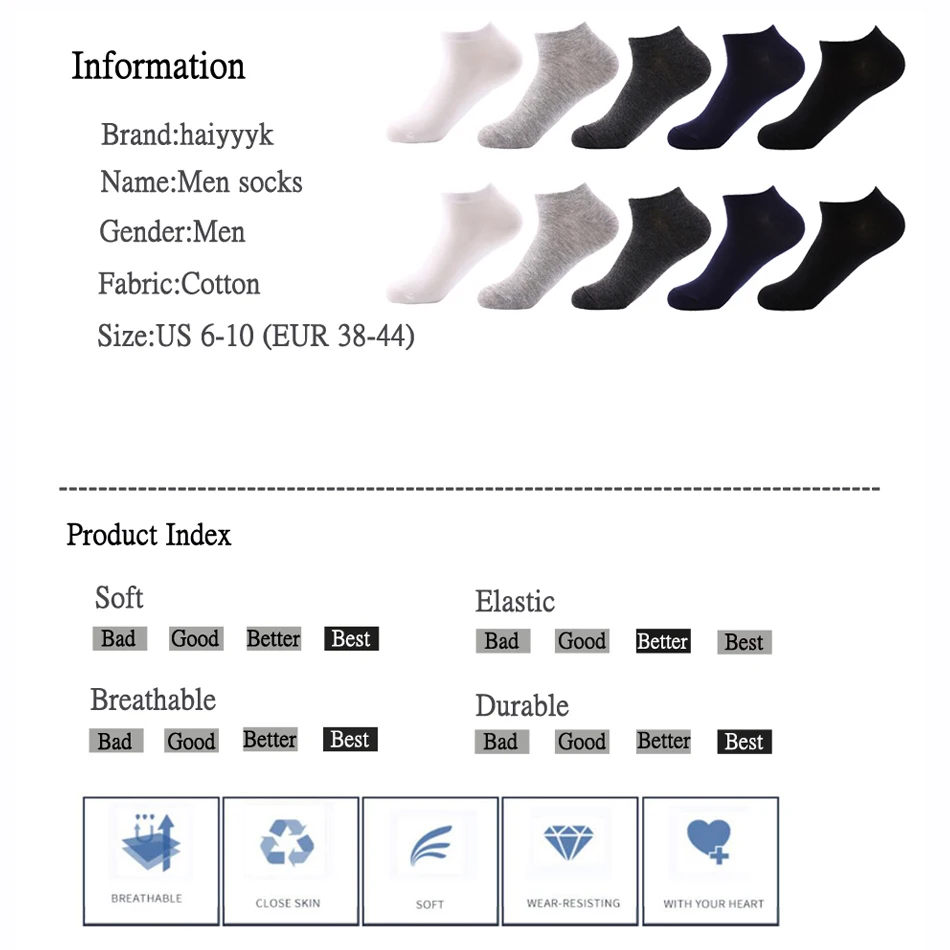 10 Pairs High Quality Casual Men\'s Business Socks Cotton Brand Sneaker Socks Quick Drying Black White Short Sock For Men