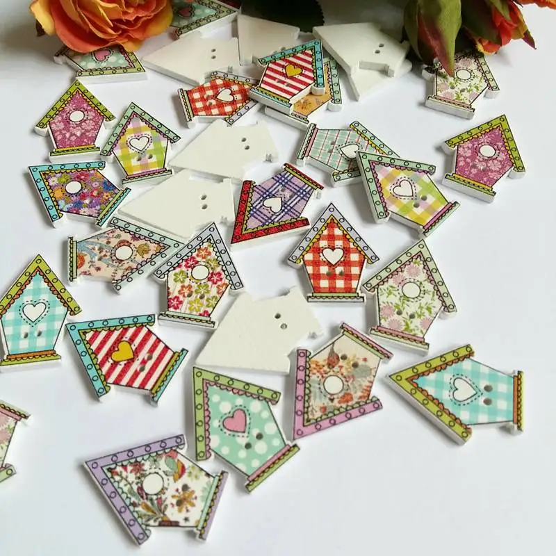 50Pcs Fashion Bulk Mixed house Button Sewing Accessories Decoration Buttons Handmade Scrapbooking for Craft DIY 21*27mm