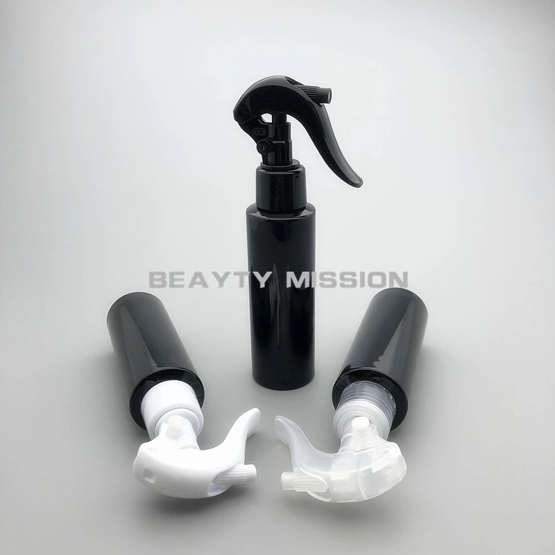 BEAUTY MISSION 48 Stück 100 ml schwarze kleine Maus Auslösespray Plastikflasche Desinfektionssprühflasche Pumpe, DIY Haarsprühflasche