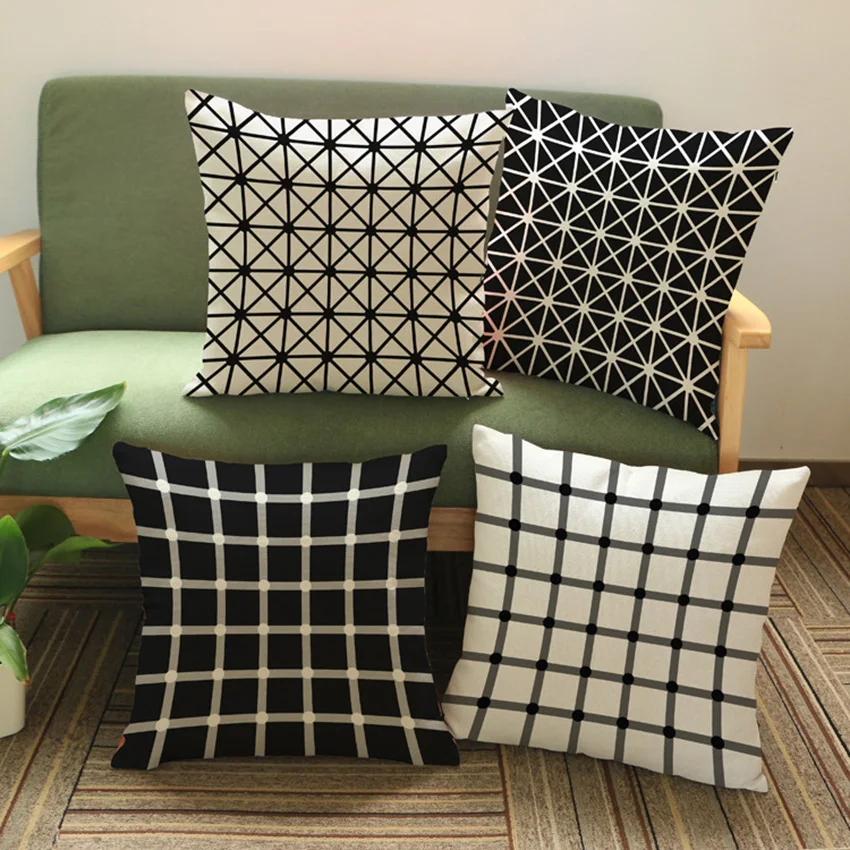 

British Cushion Black and White Geometry Pillow Case Linen Cotton Sofa Pillowcases Home Decor Nordic Cushion Cover For Sofa