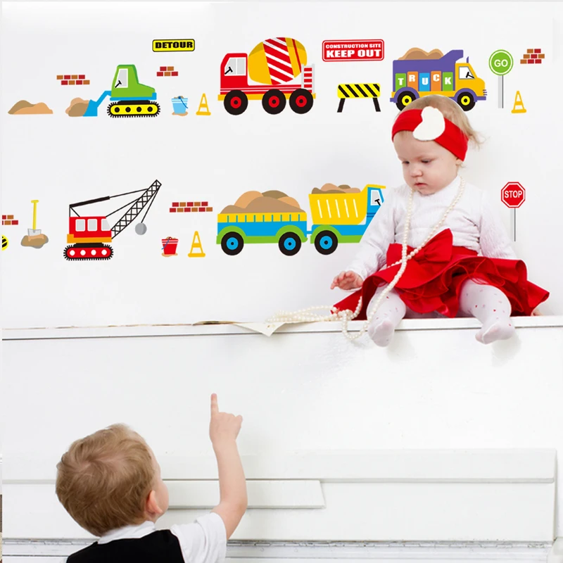Cartoon Cars Kids Room Wall Sticker For Children\'s Kids Room Baby Bedroom Wall Decals Window Poster 3D Car Stickers Wallpaper